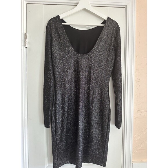 Jennifer Lopez Long Sleeve Metallic Shimmer Dress Medium Stretchy V‎ In Back - Picture 4 of 11